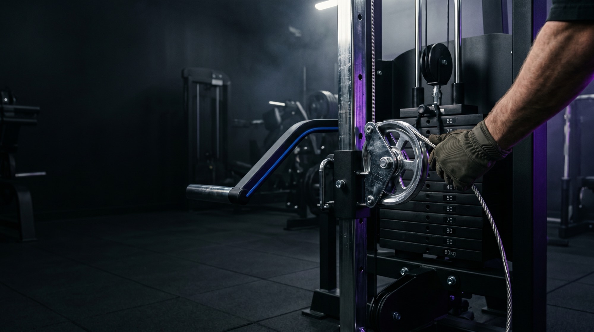 Cable and pulley stack on a strength machine